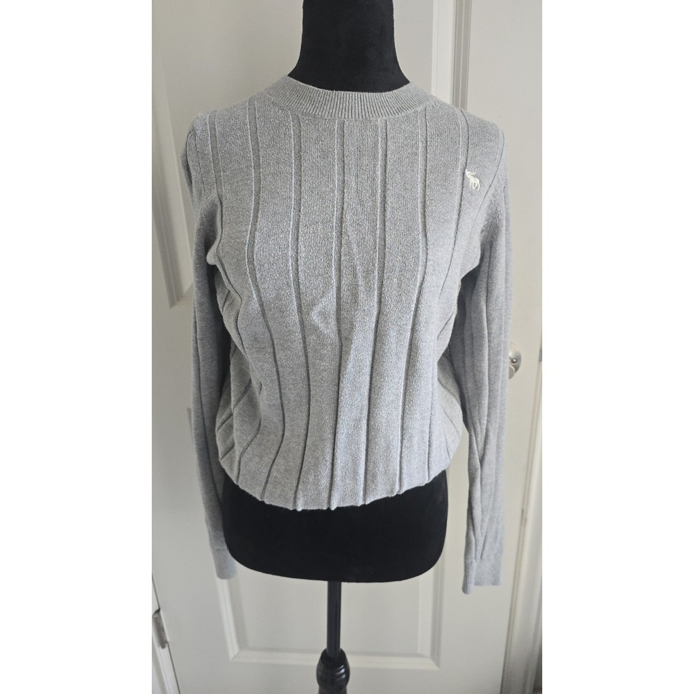 Abercrombie & Fitch Women's Gray Ribbed Knit Crewneck 100% Cotton Sweater SZ L